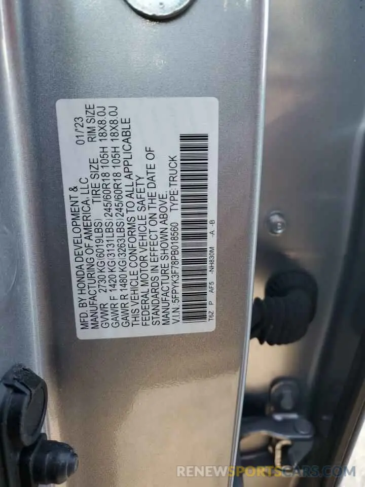 12 fotografías del automóvil dañado 5FPYK3F78PB018560 HONDA RIDGELINE 2023