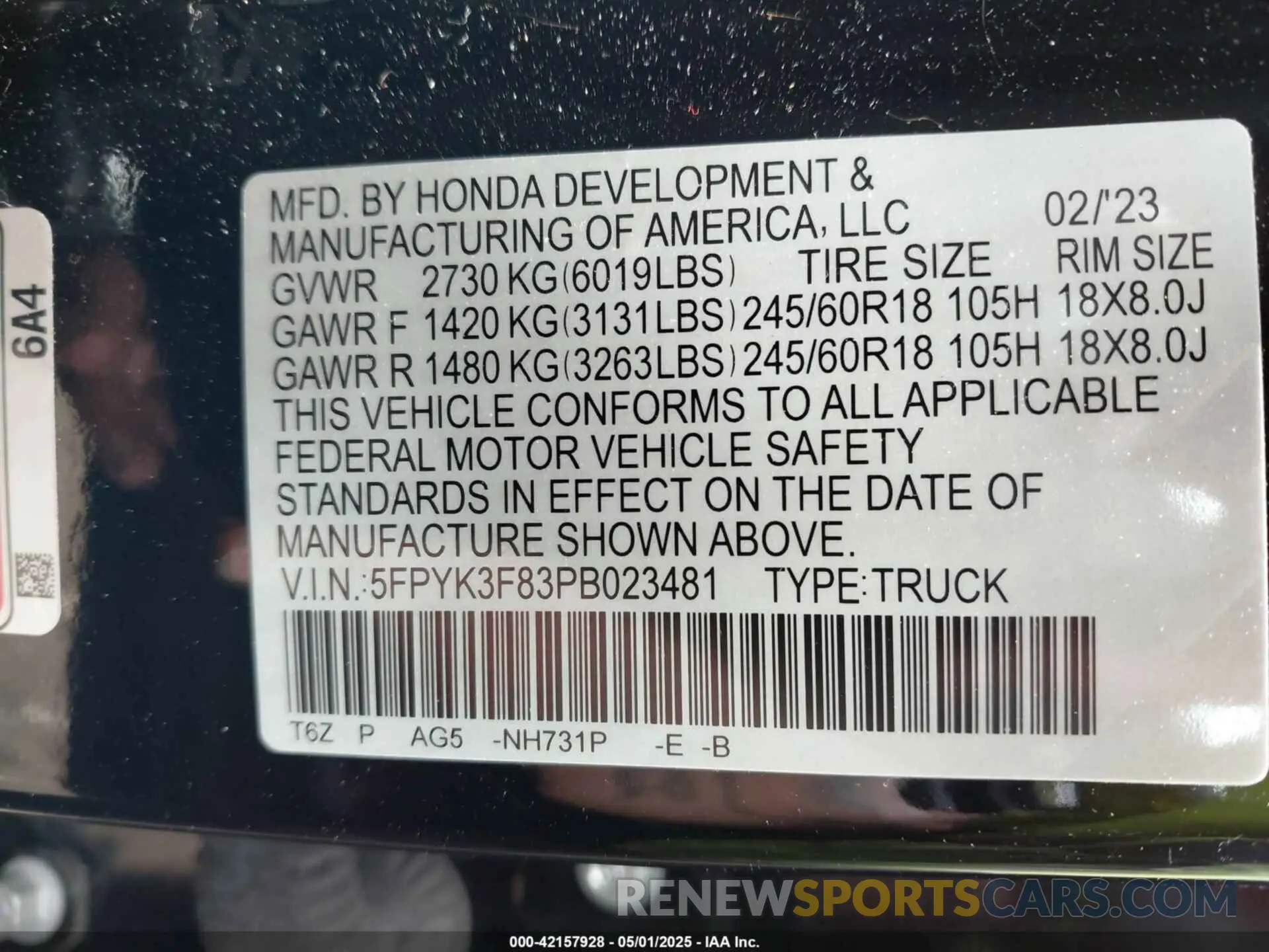 9 fotografías del automóvil dañado 5FPYK3F83PB023481 HONDA RIDGELINE 2023