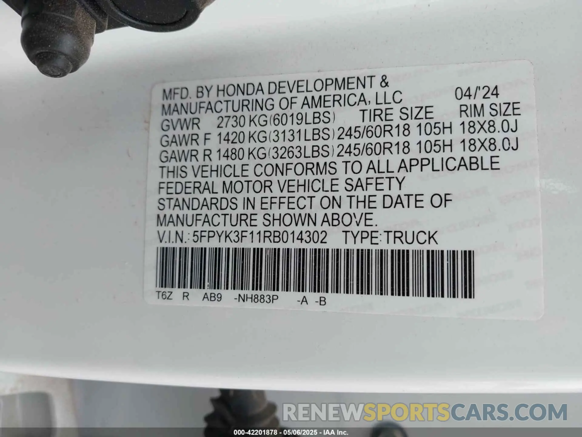9 fotografías del automóvil dañado 5FPYK3F11RB014302 HONDA RIDGELINE 2024