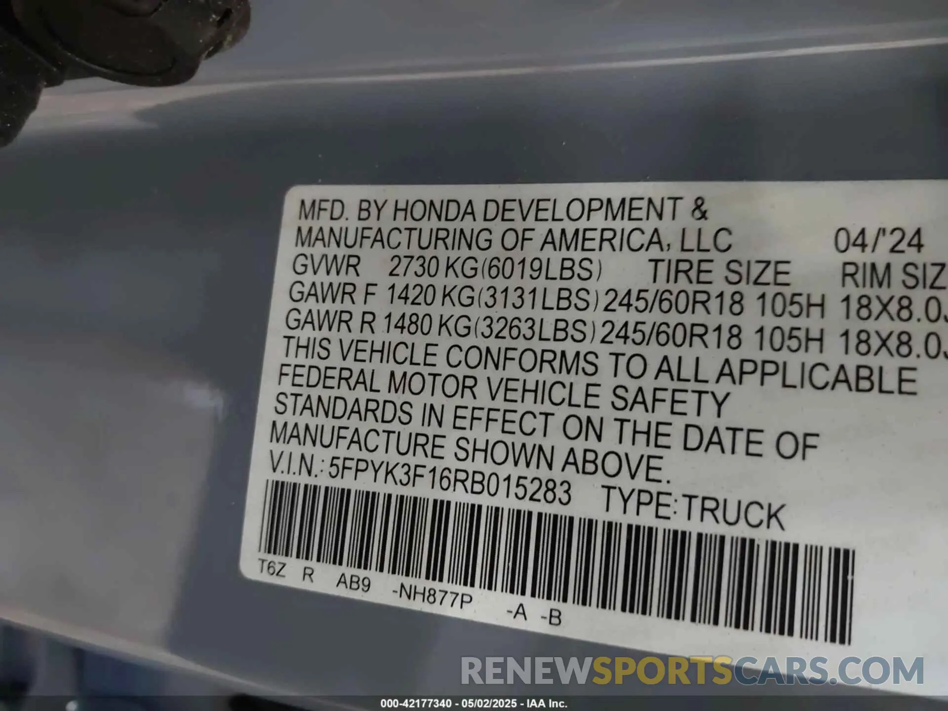 9 fotografías del automóvil dañado 5FPYK3F16RB015283 HONDA RIDGELINE 2024