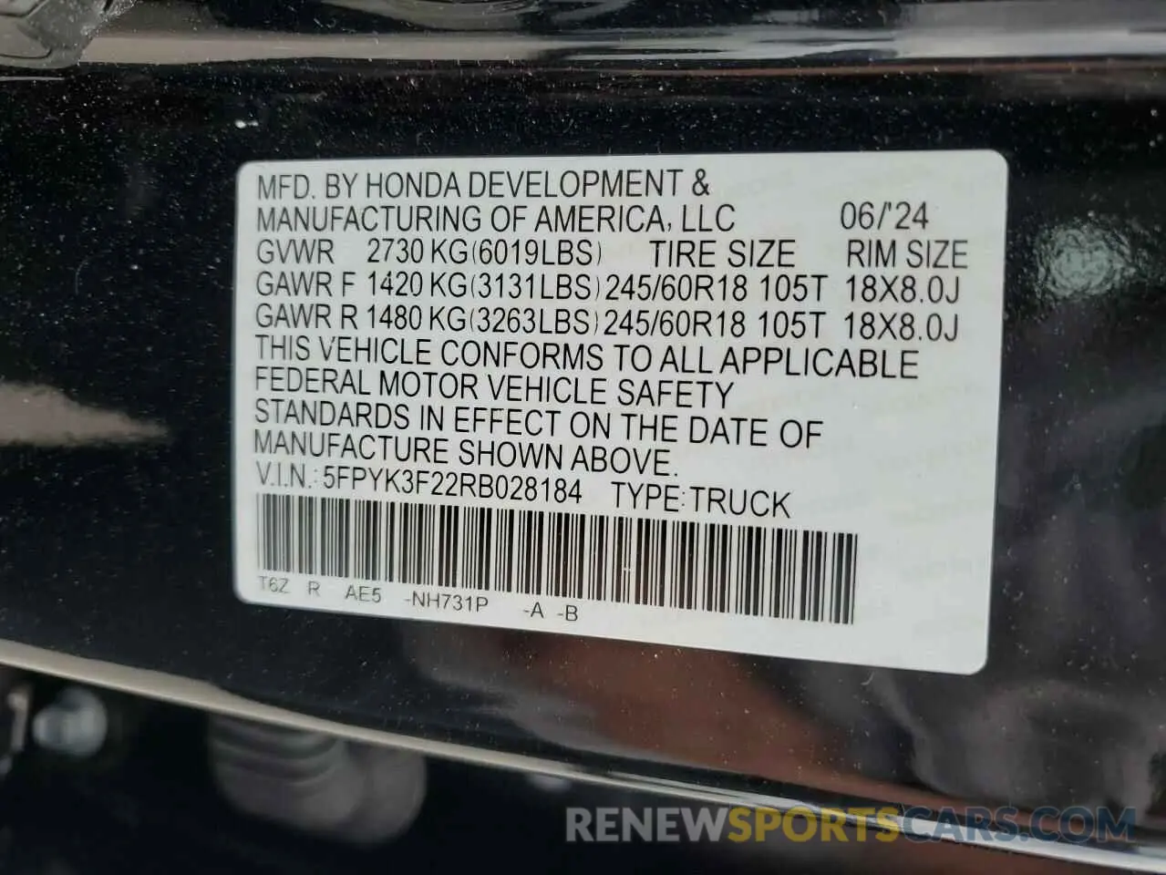 14 fotografías del automóvil dañado 5FPYK3F22RB028184 HONDA RIDGELINE 2024