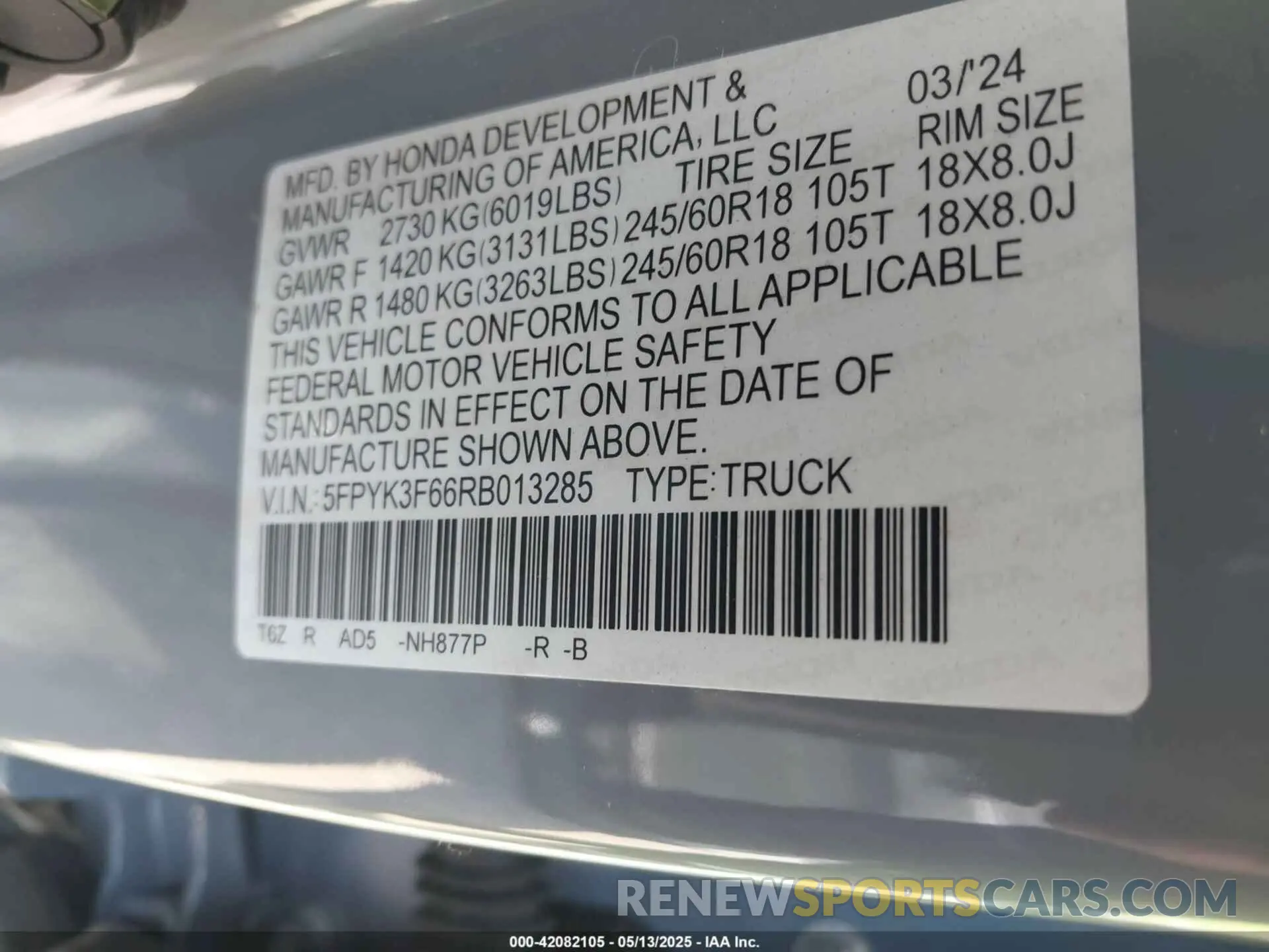 9 fotografías del automóvil dañado 5FPYK3F66RB013285 HONDA RIDGELINE 2024