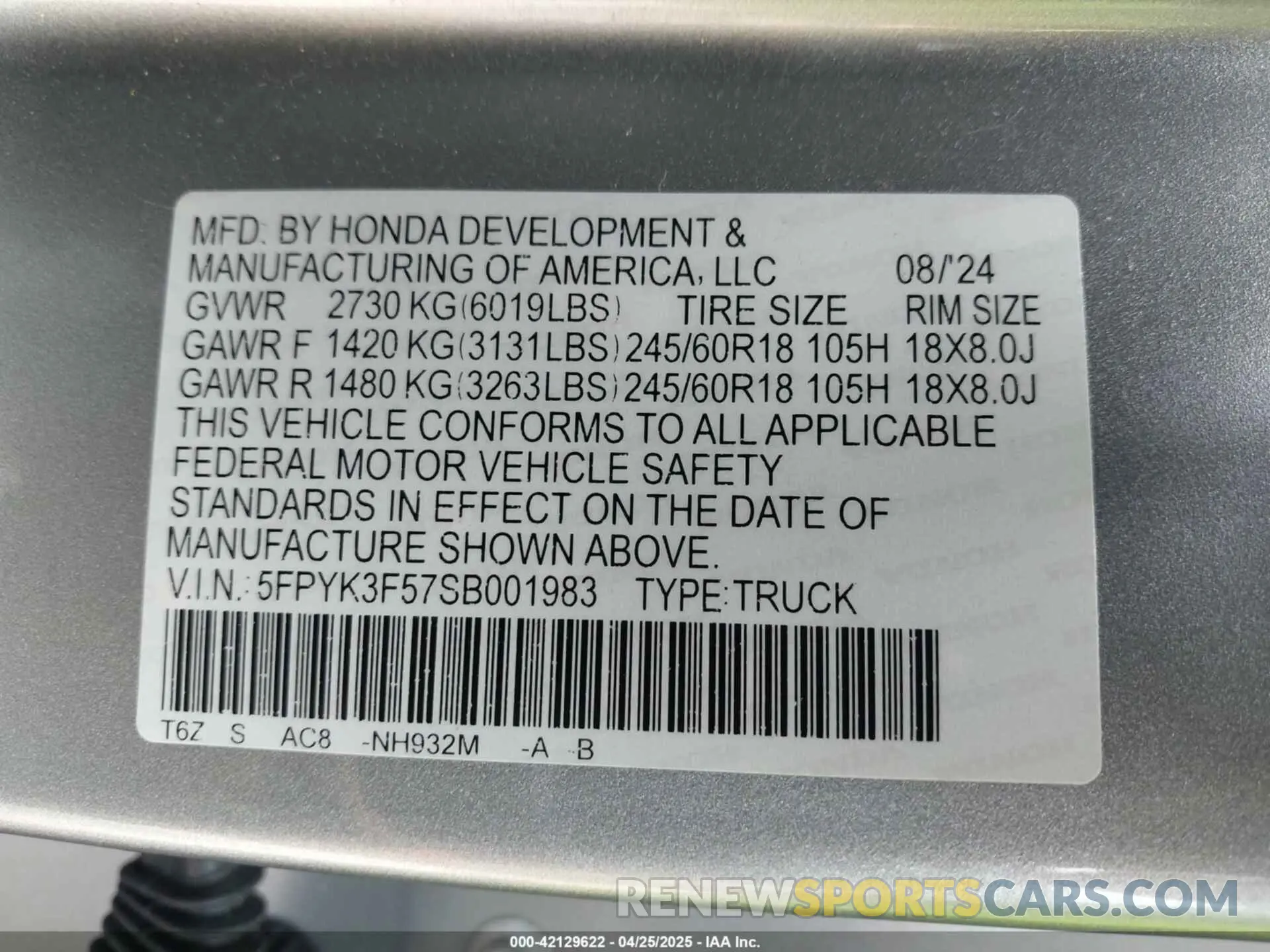 9 fotografías del automóvil dañado 5FPYK3F57SB001983 HONDA RIDGELINE 2025