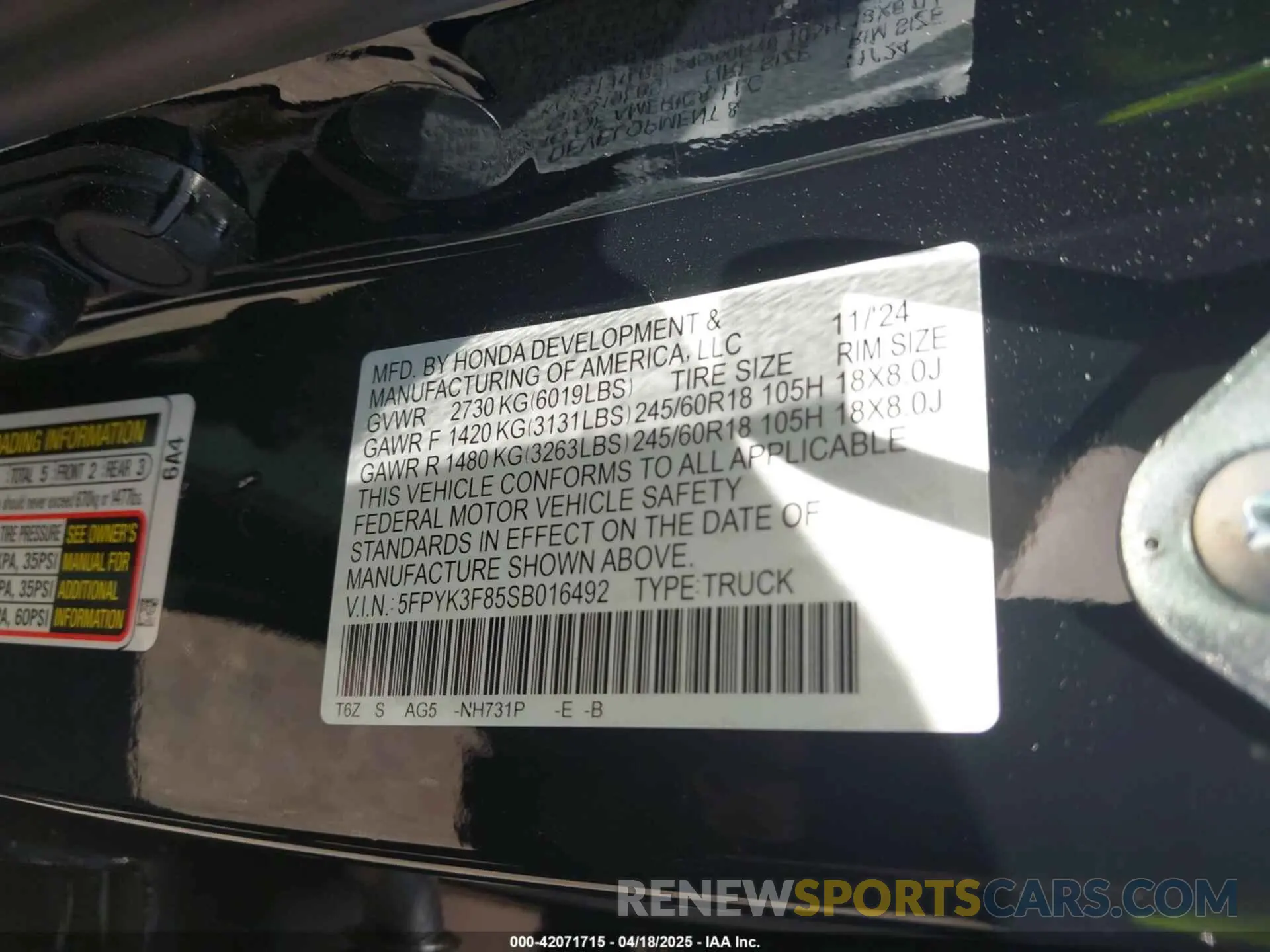 9 fotografías del automóvil dañado 5FPYK3F85SB016492 HONDA RIDGELINE 2025