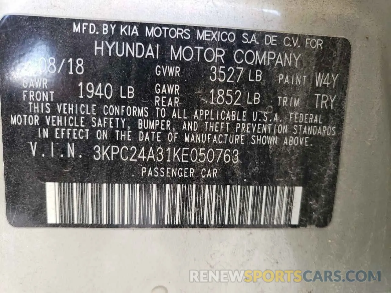 12 fotografías del automóvil dañado 3KPC24A31KE050763 HYUNDAI ACCENT 2019