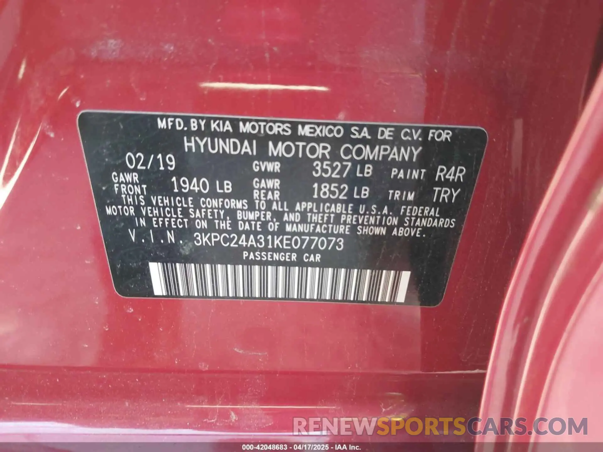 9 fotografías del automóvil dañado 3KPC24A31KE077073 HYUNDAI ACCENT 2019