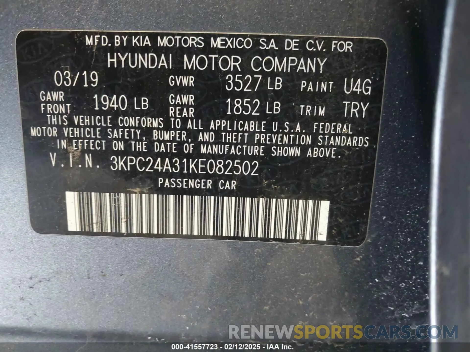 9 fotografías del automóvil dañado 3KPC24A31KE082502 HYUNDAI ACCENT 2019