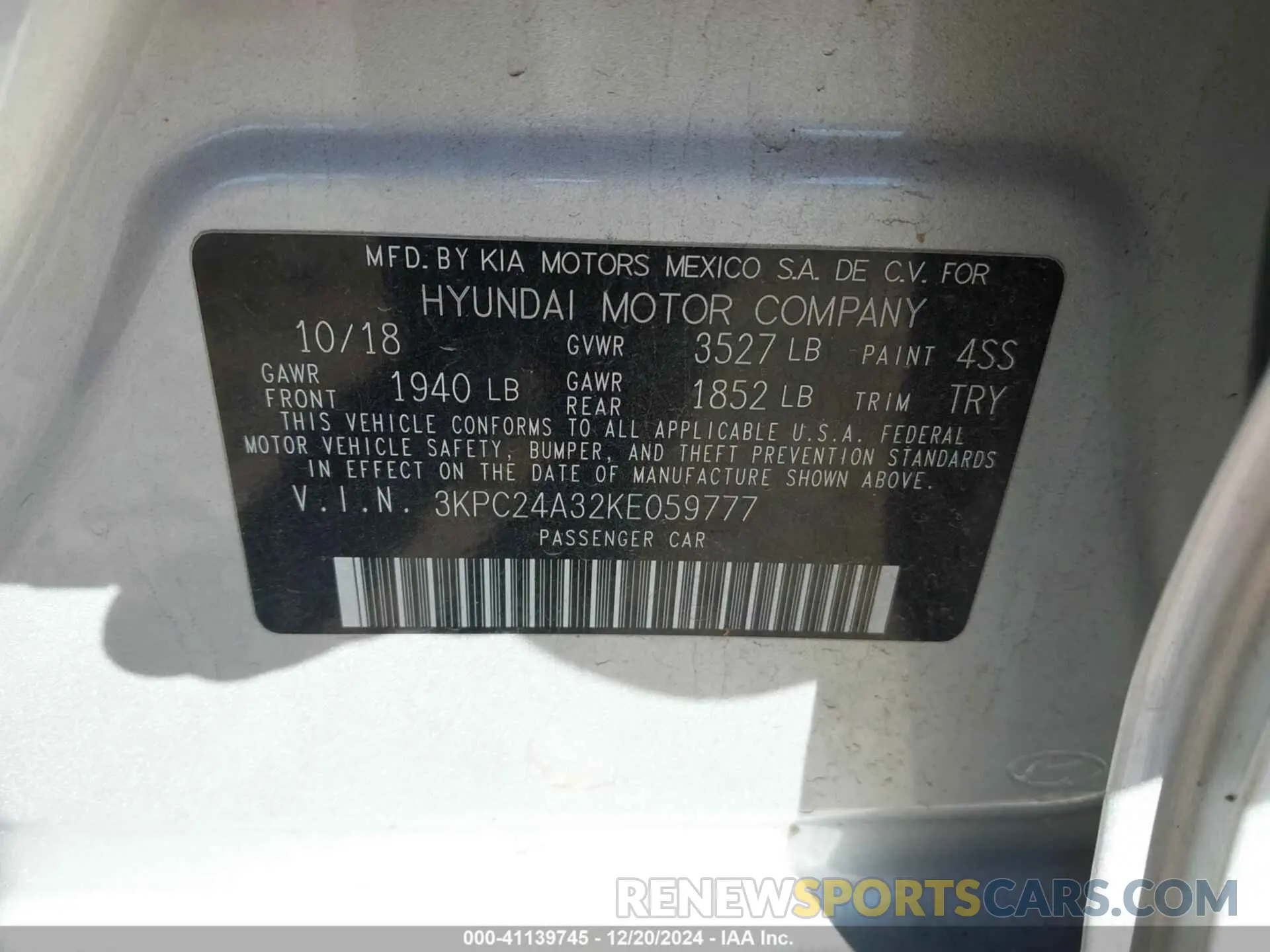 9 fotografías del automóvil dañado 3KPC24A32KE059777 HYUNDAI ACCENT 2019