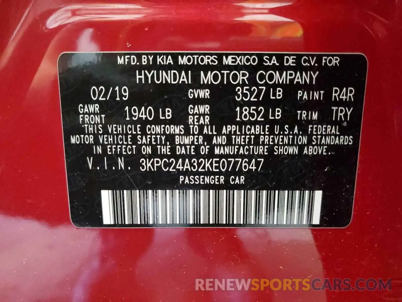 12 fotografías del automóvil dañado 3KPC24A32KE077647 HYUNDAI ACCENT 2019