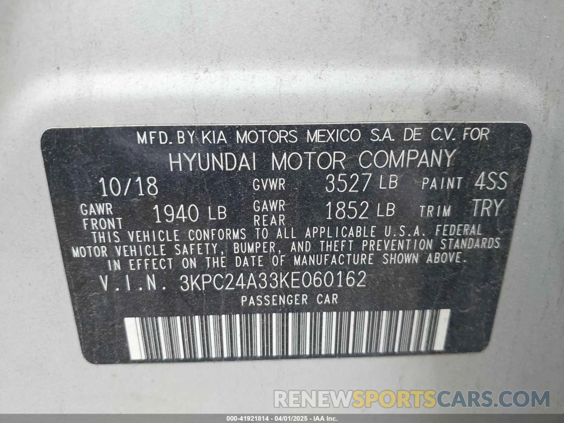 9 fotografías del automóvil dañado 3KPC24A33KE060162 HYUNDAI ACCENT 2019