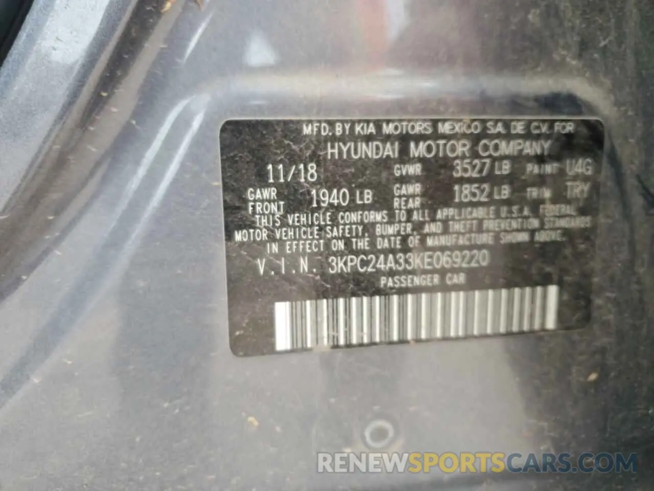 12 fotografías del automóvil dañado 3KPC24A33KE069220 HYUNDAI ACCENT 2019