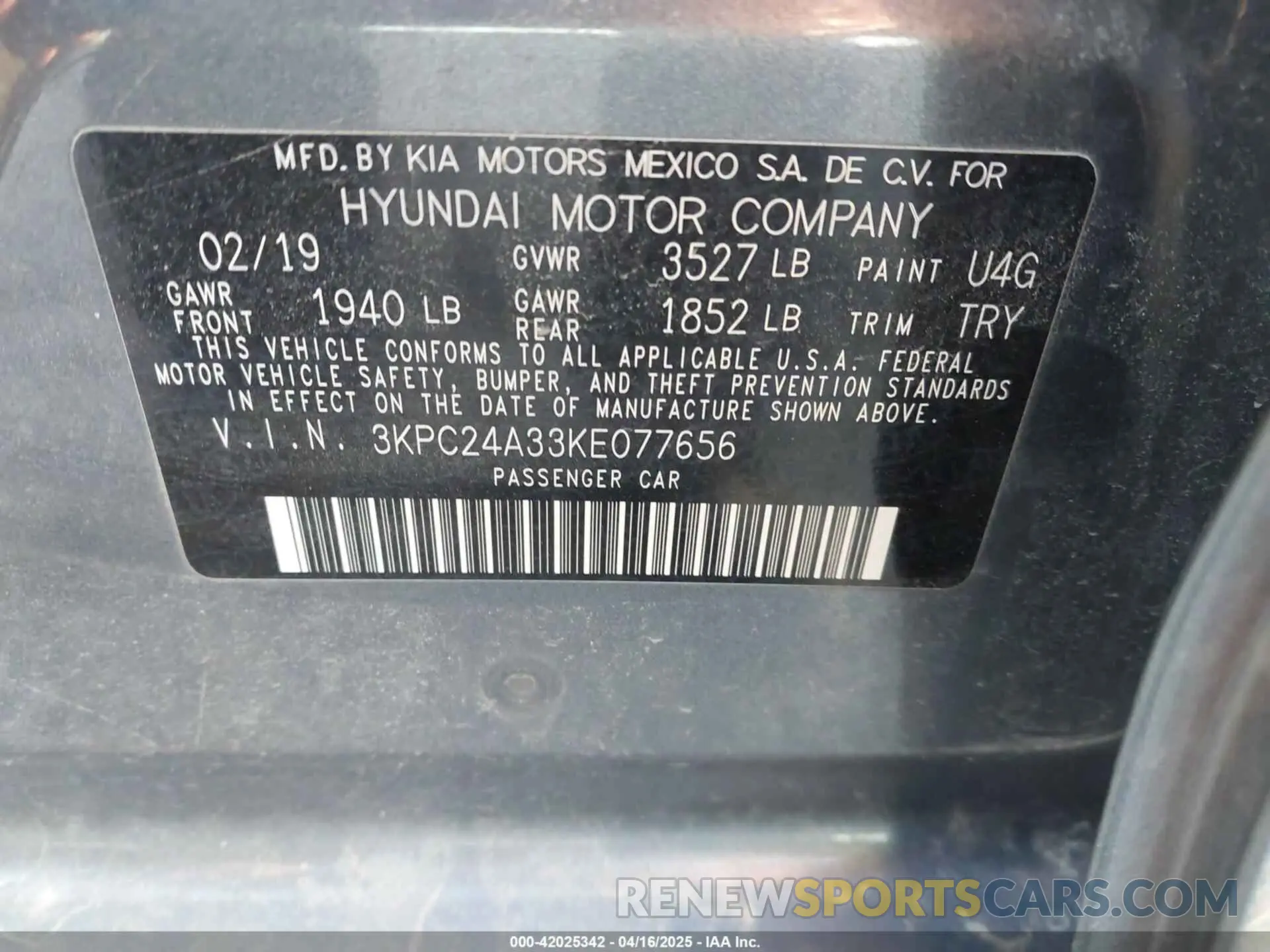 9 fotografías del automóvil dañado 3KPC24A33KE077656 HYUNDAI ACCENT 2019