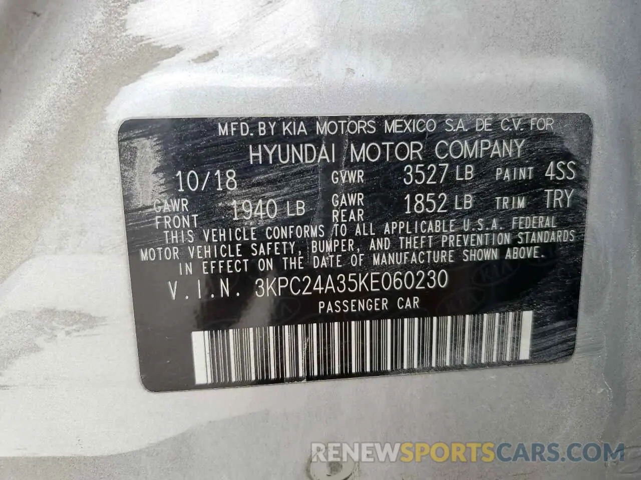14 fotografías del automóvil dañado 3KPC24A35KE060230 HYUNDAI ACCENT 2019
