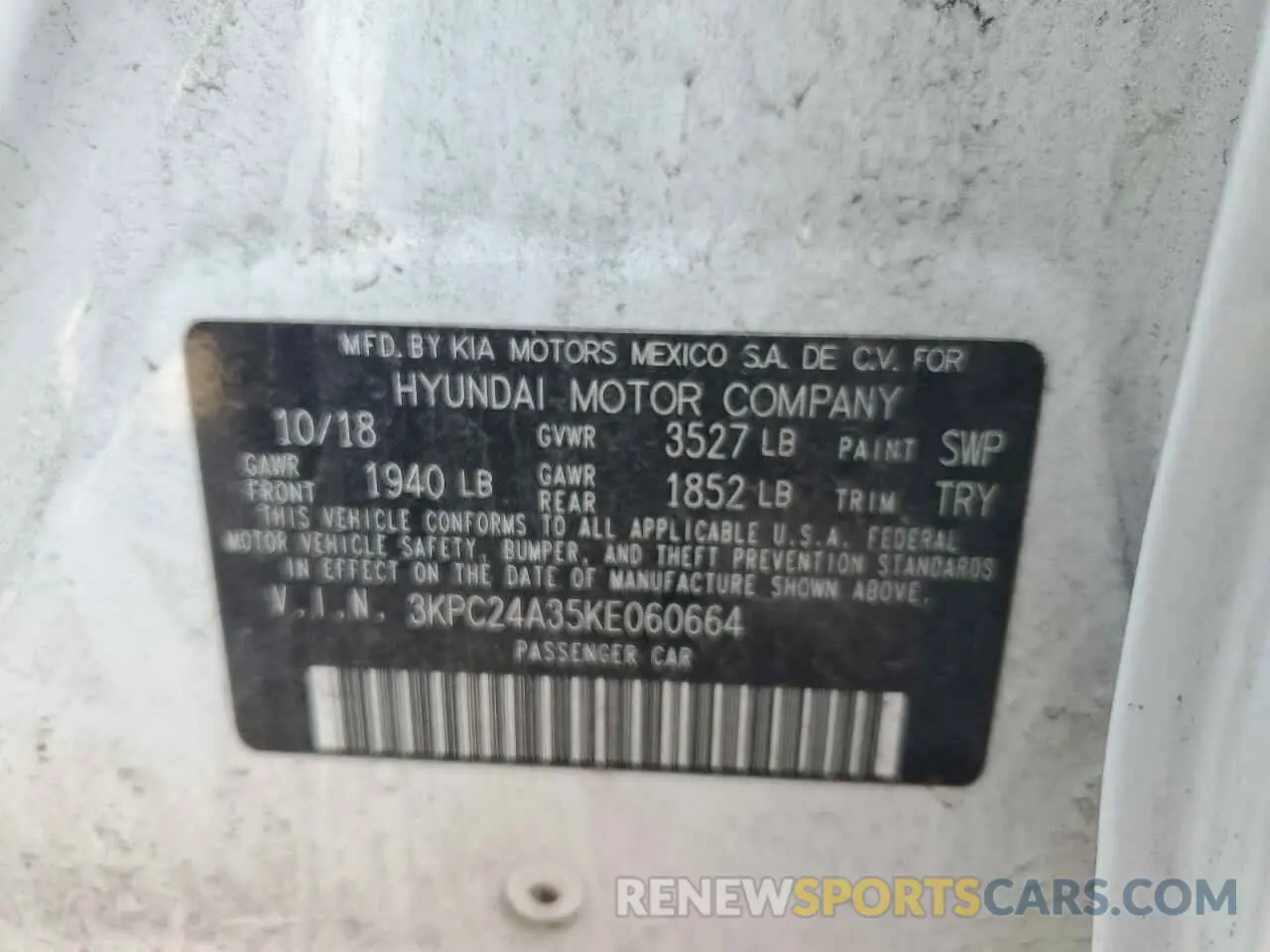 14 fotografías del automóvil dañado 3KPC24A35KE060664 HYUNDAI ACCENT 2019