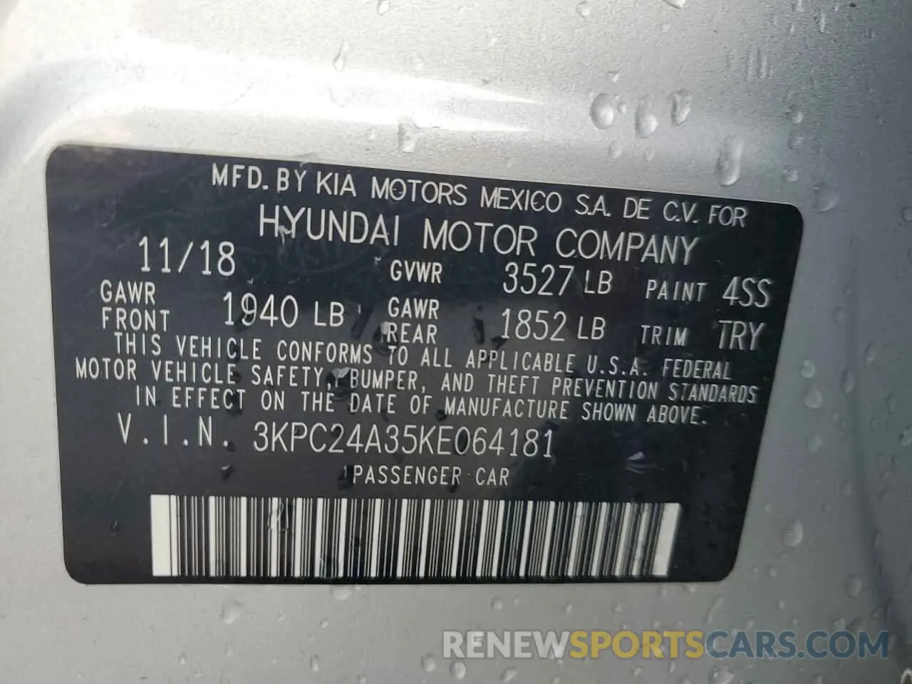 12 fotografías del automóvil dañado 3KPC24A35KE064181 HYUNDAI ACCENT 2019