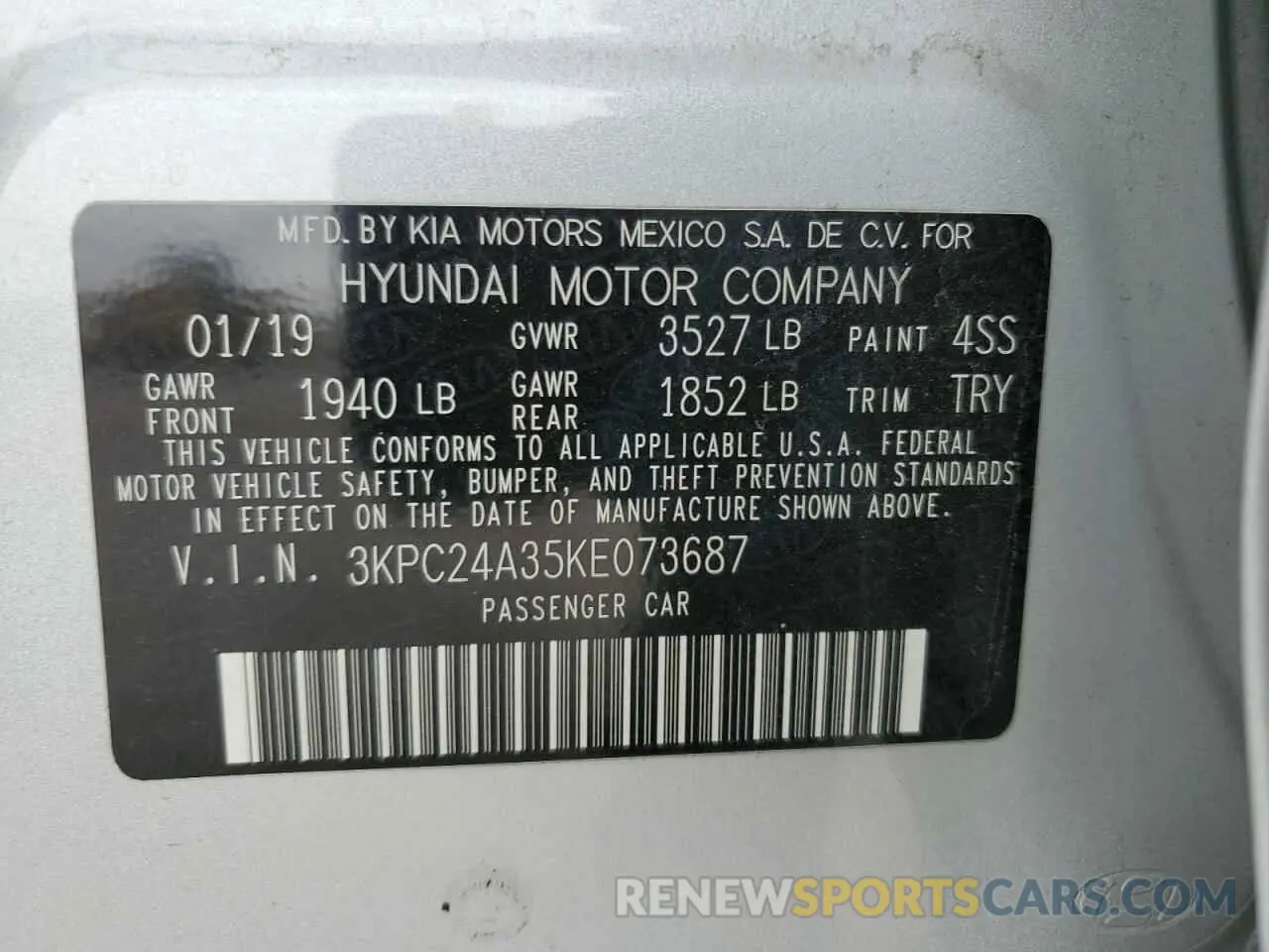 12 fotografías del automóvil dañado 3KPC24A35KE073687 HYUNDAI ACCENT 2019