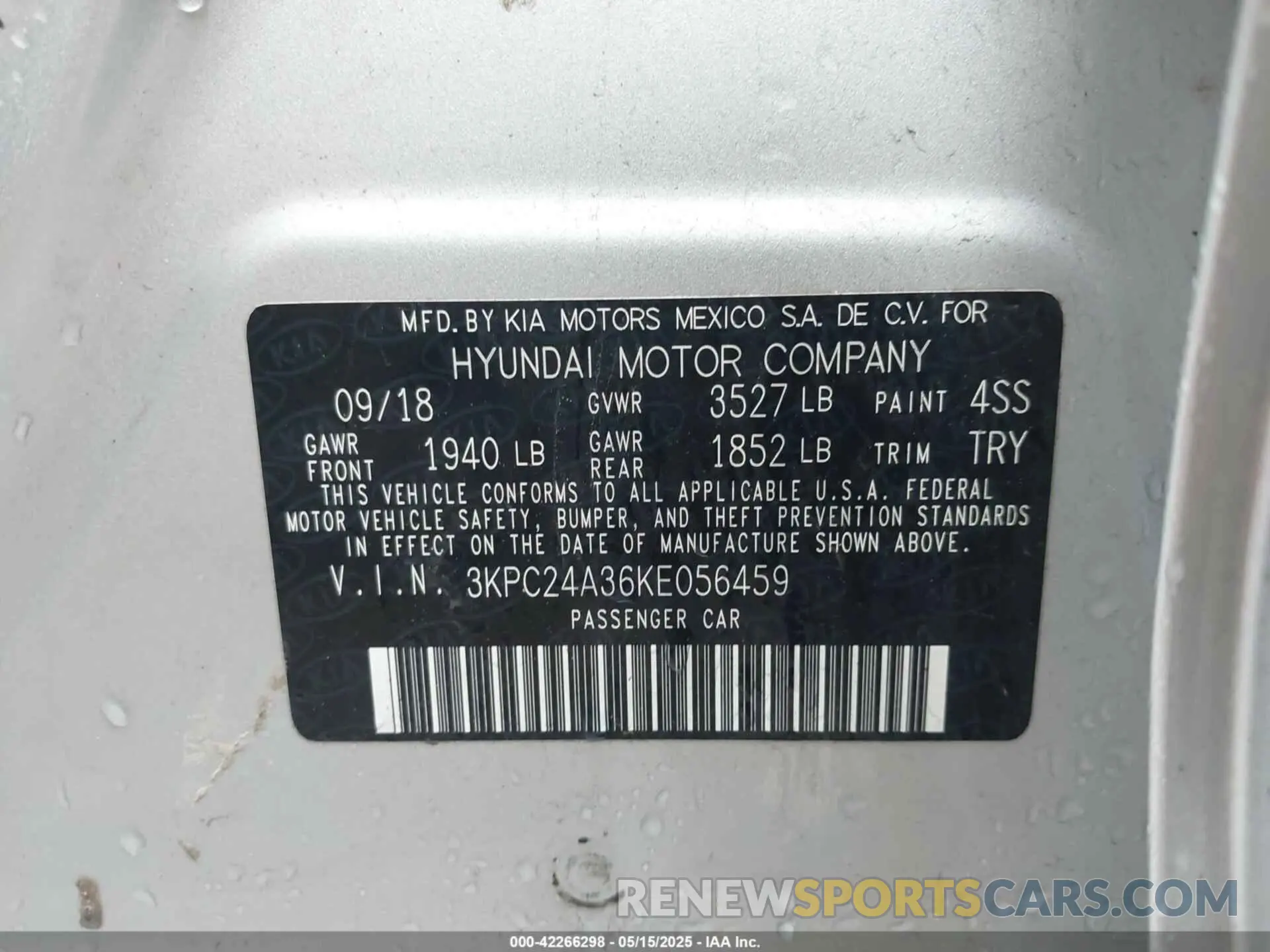 9 fotografías del automóvil dañado 3KPC24A36KE056459 HYUNDAI ACCENT 2019