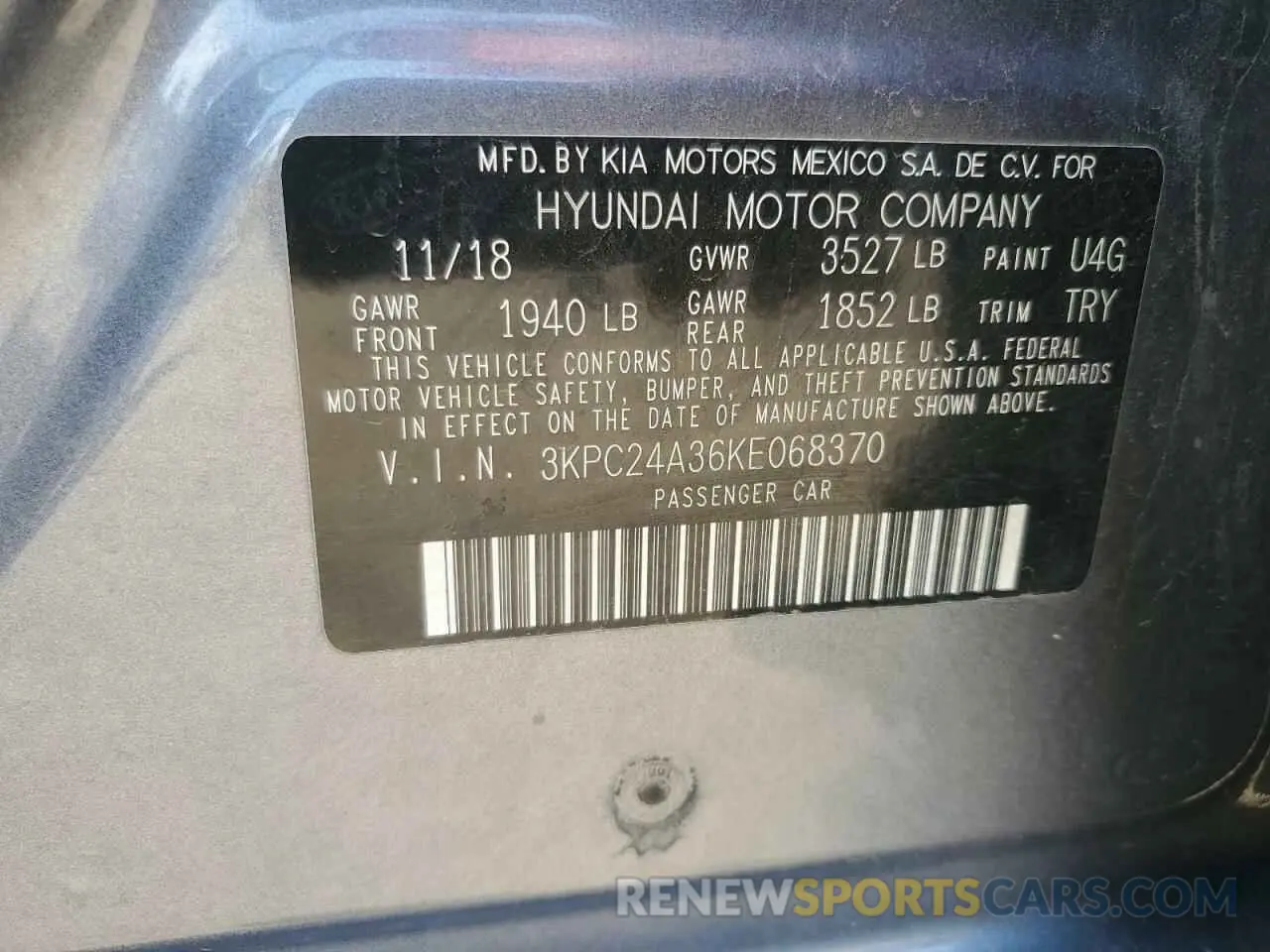 12 fotografías del automóvil dañado 3KPC24A36KE068370 HYUNDAI ACCENT 2019