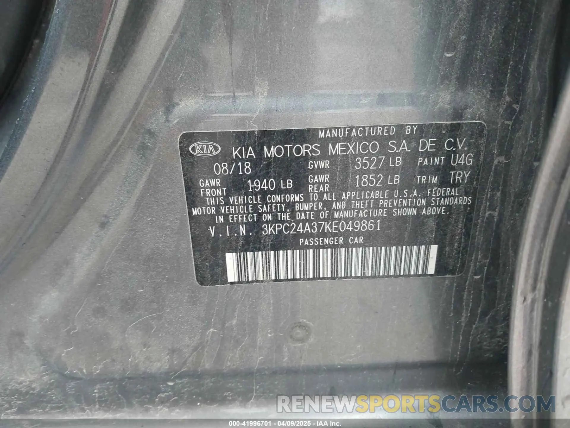 9 fotografías del automóvil dañado 3KPC24A37KE049861 HYUNDAI ACCENT 2019