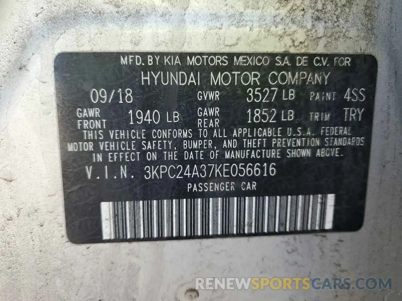 12 fotografías del automóvil dañado 3KPC24A37KE056616 HYUNDAI ACCENT 2019