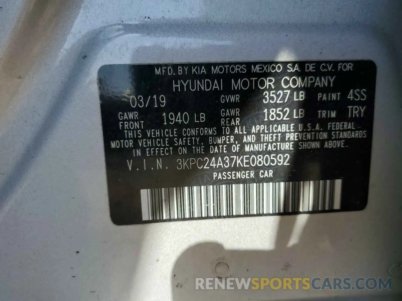 12 fotografías del automóvil dañado 3KPC24A37KE080592 HYUNDAI ACCENT 2019