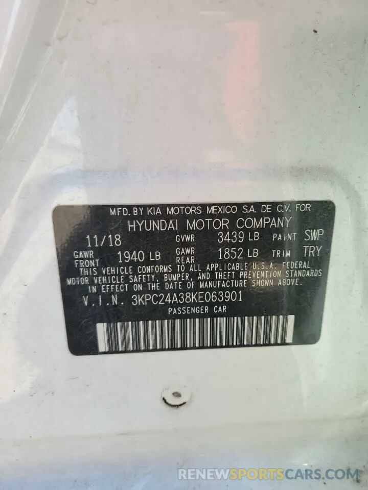 12 fotografías del automóvil dañado 3KPC24A38KE063901 HYUNDAI ACCENT 2019
