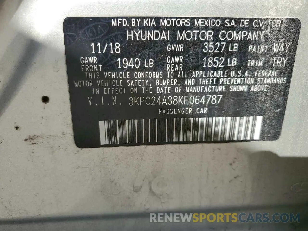 12 fotografías del automóvil dañado 3KPC24A38KE064787 HYUNDAI ACCENT 2019