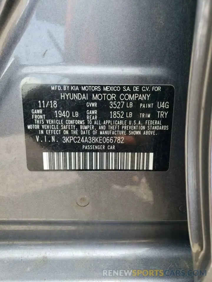 12 fotografías del automóvil dañado 3KPC24A38KE066782 HYUNDAI ACCENT 2019