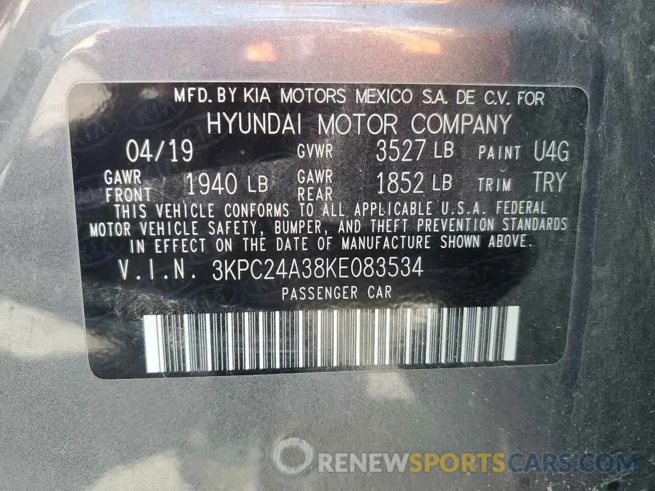 12 fotografías del automóvil dañado 3KPC24A38KE083534 HYUNDAI ACCENT 2019