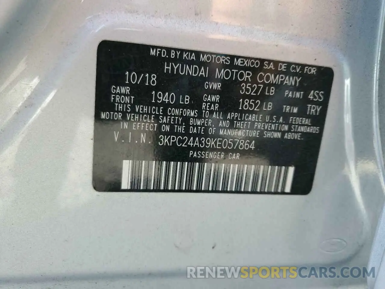 12 fotografías del automóvil dañado 3KPC24A39KE057864 HYUNDAI ACCENT 2019
