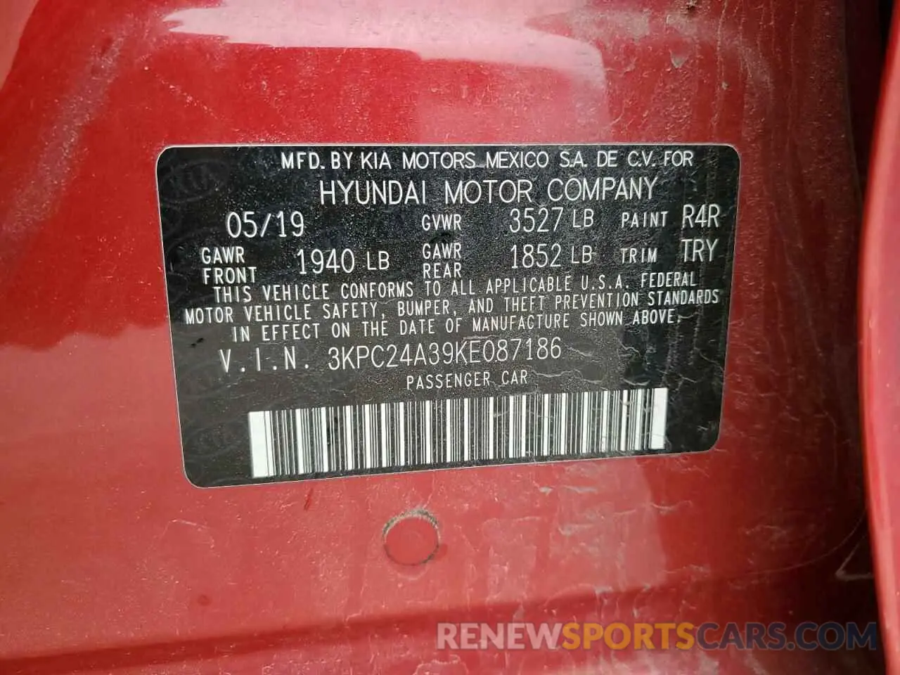12 fotografías del automóvil dañado 3KPC24A39KE087186 HYUNDAI ACCENT 2019