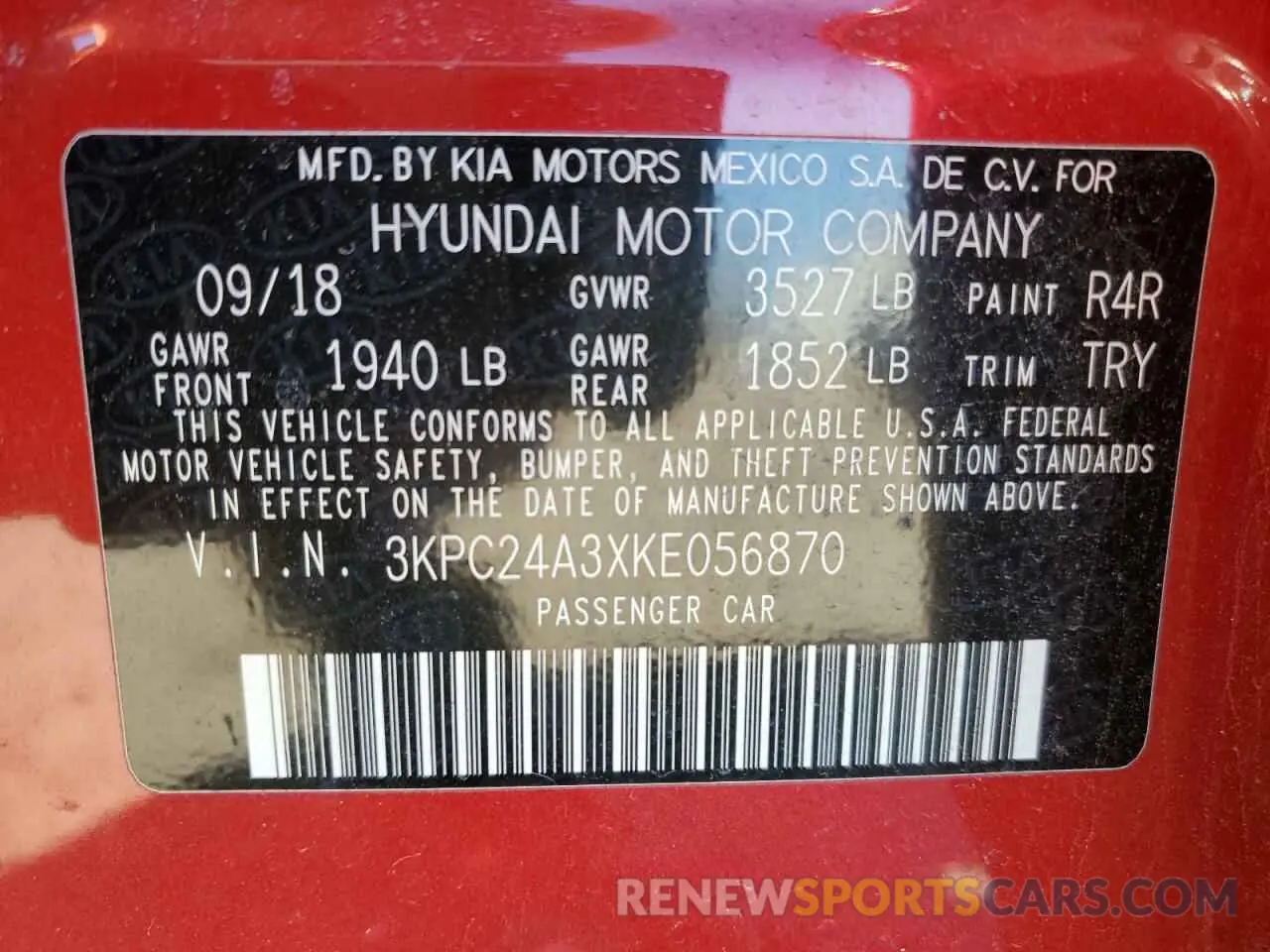 12 fotografías del automóvil dañado 3KPC24A3XKE056870 HYUNDAI ACCENT 2019