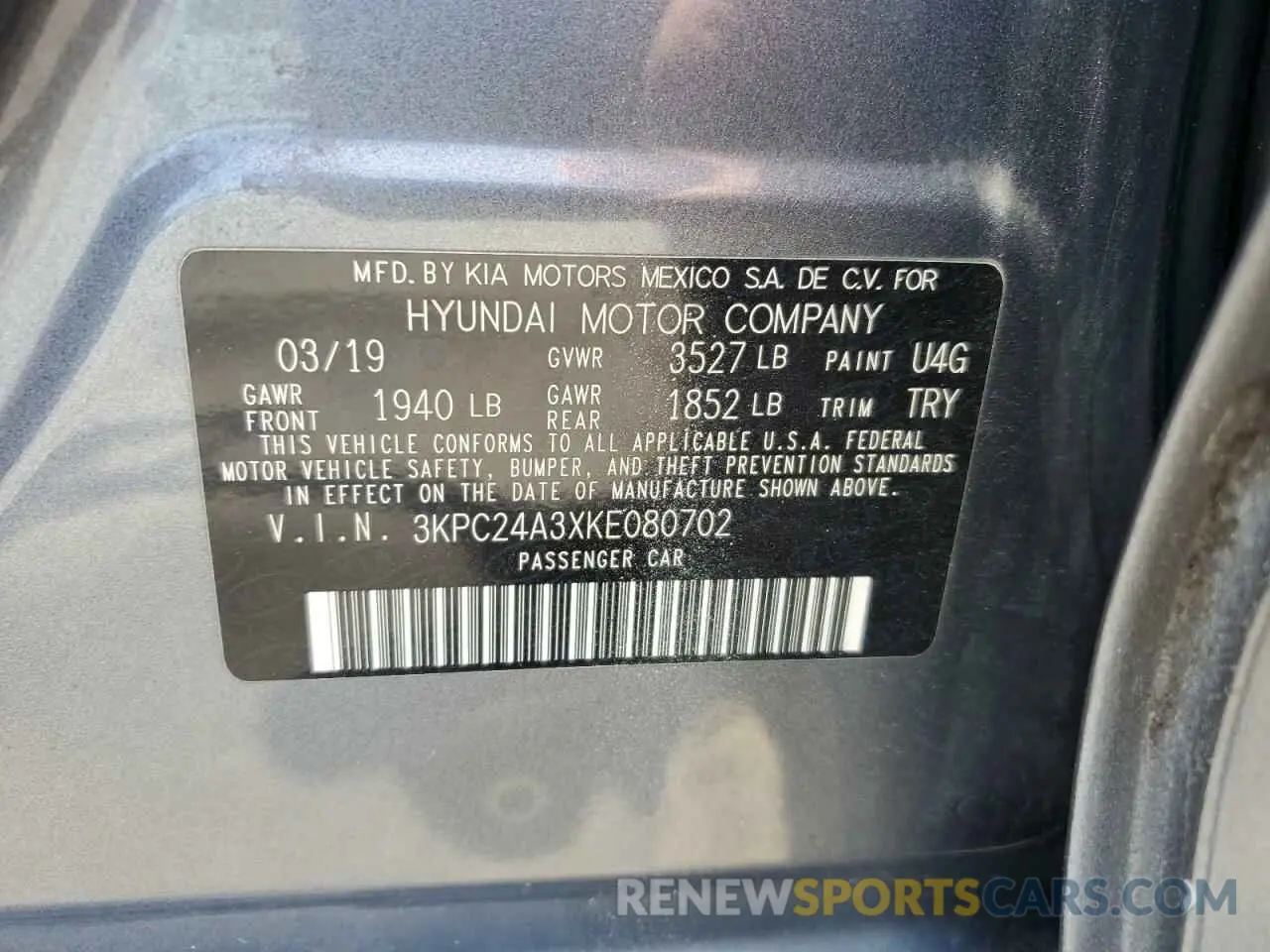 12 fotografías del automóvil dañado 3KPC24A3XKE080702 HYUNDAI ACCENT 2019