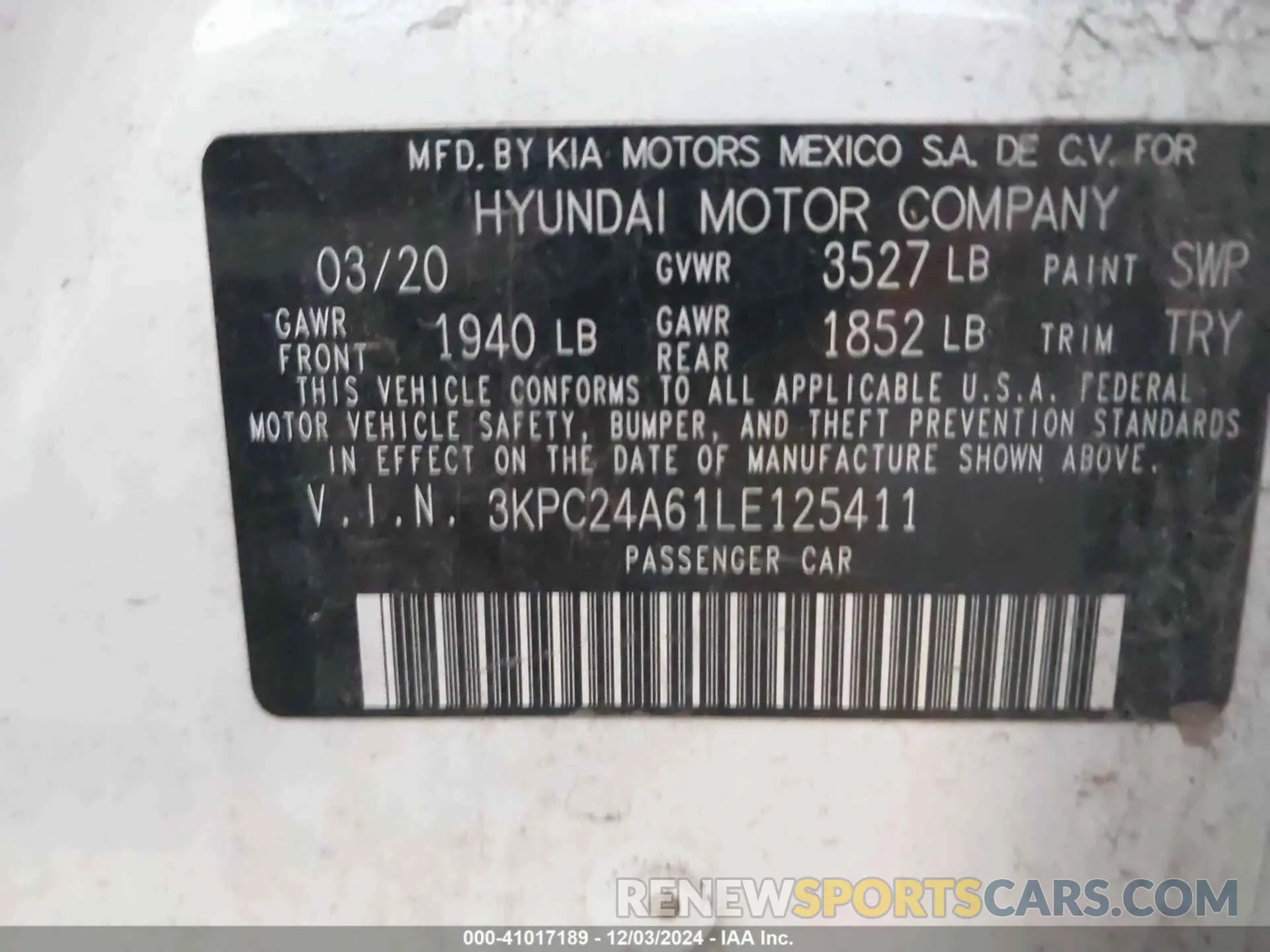 9 fotografías del automóvil dañado 3KPC24A61LE125411 HYUNDAI ACCENT 2020