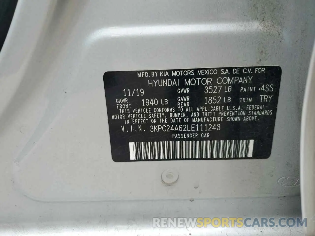 12 fotografías del automóvil dañado 3KPC24A62LE111243 HYUNDAI ACCENT 2020