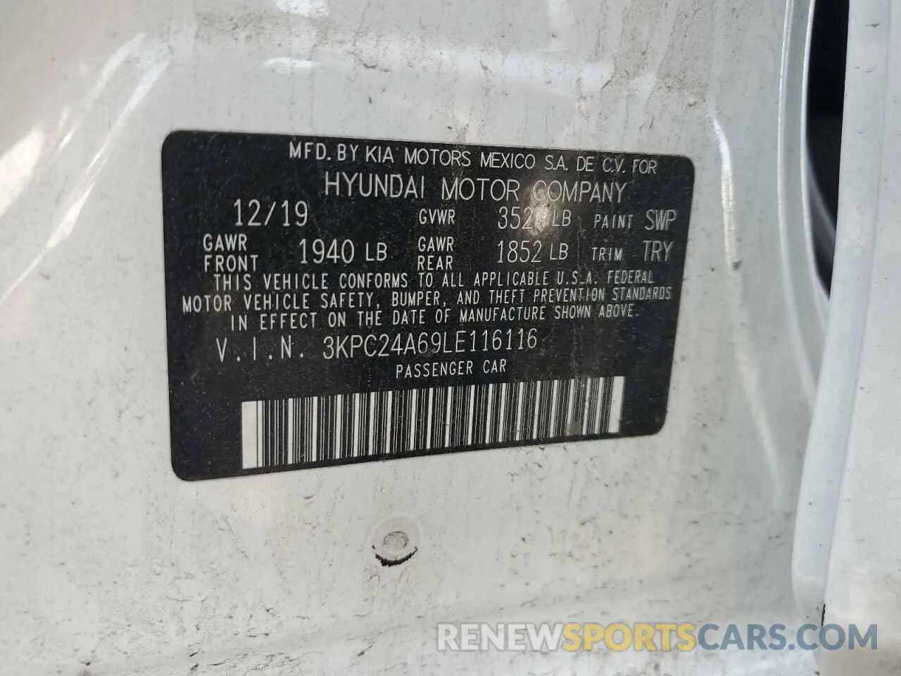 12 fotografías del automóvil dañado 3KPC24A69LE116116 HYUNDAI ACCENT 2020