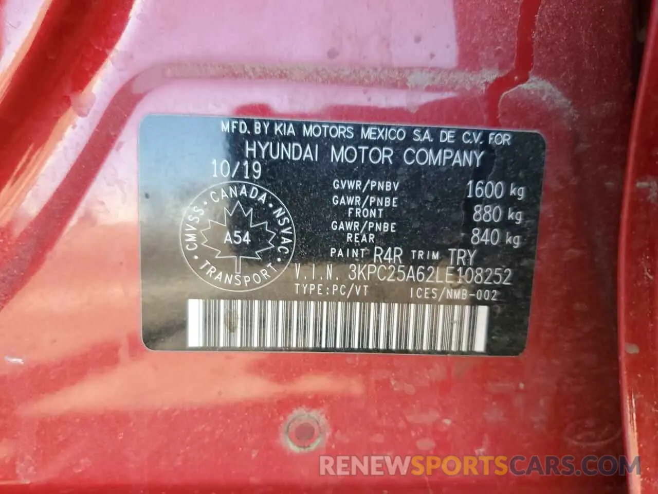 12 fotografías del automóvil dañado 3KPC25A62LE108252 HYUNDAI ACCENT 2020
