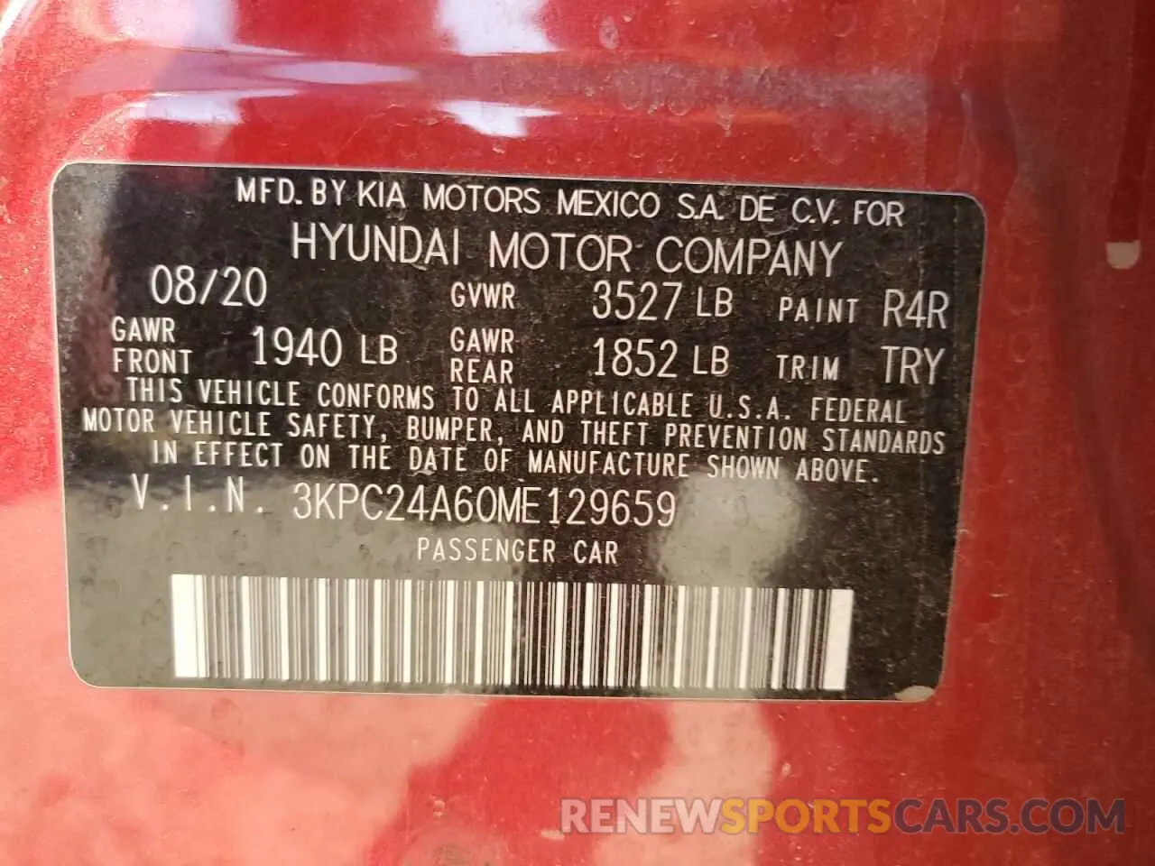 14 fotografías del automóvil dañado 3KPC24A60ME129659 HYUNDAI ACCENT 2021