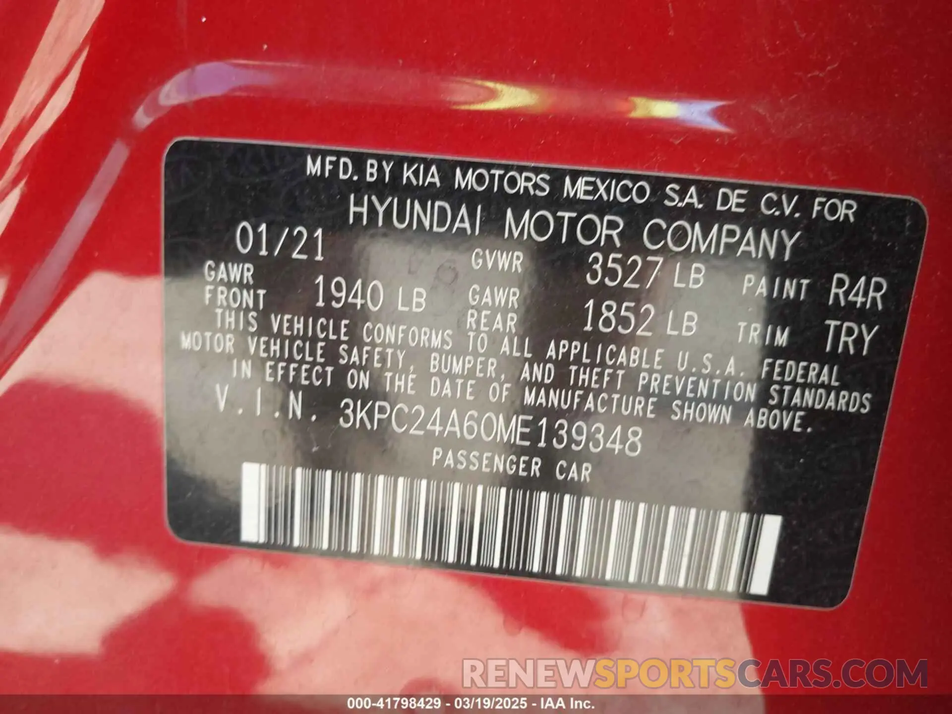 9 fotografías del automóvil dañado 3KPC24A60ME139348 HYUNDAI ACCENT 2021