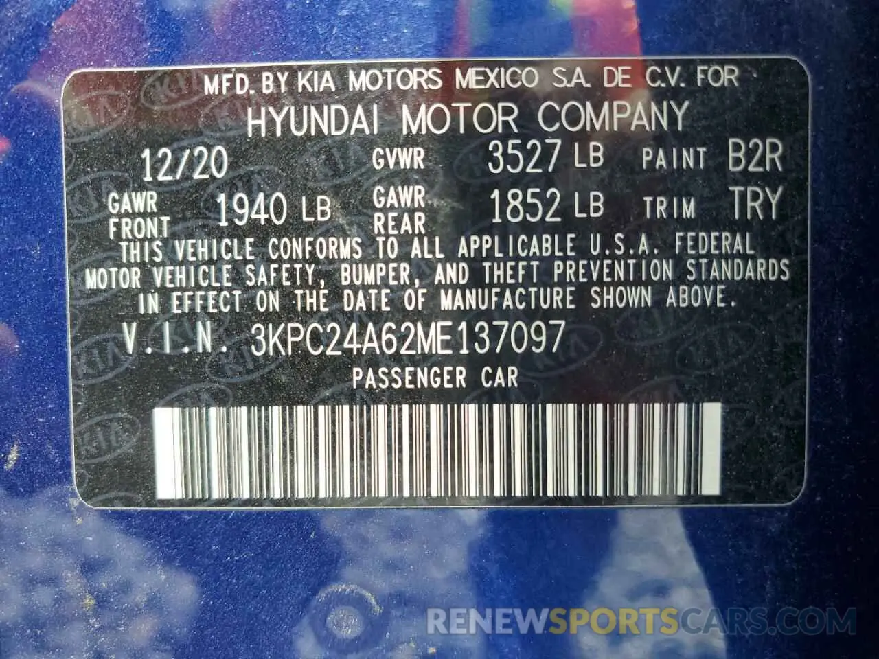 12 fotografías del automóvil dañado 3KPC24A62ME137097 HYUNDAI ACCENT 2021