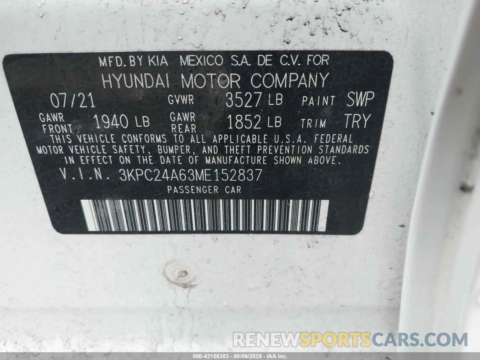 9 fotografías del automóvil dañado 3KPC24A63ME152837 HYUNDAI ACCENT 2021