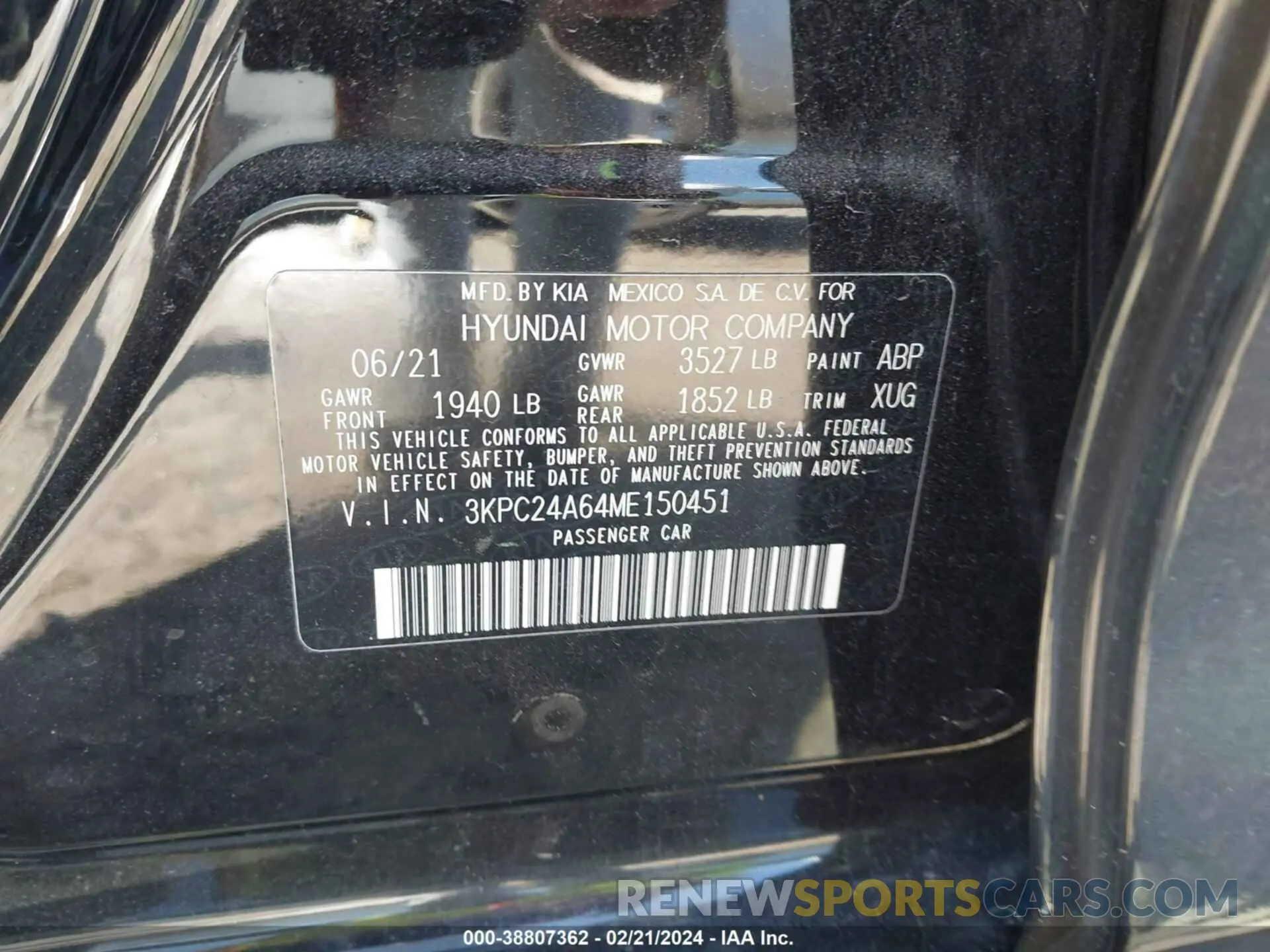 9 fotografías del automóvil dañado 3KPC24A64ME150451 HYUNDAI ACCENT 2021