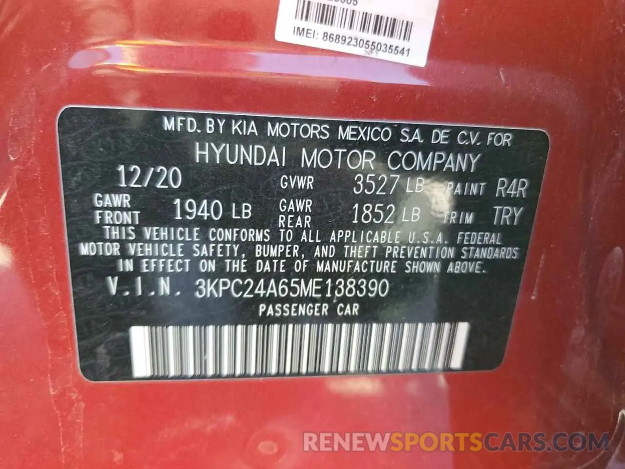 12 fotografías del automóvil dañado 3KPC24A65ME138390 HYUNDAI ACCENT 2021