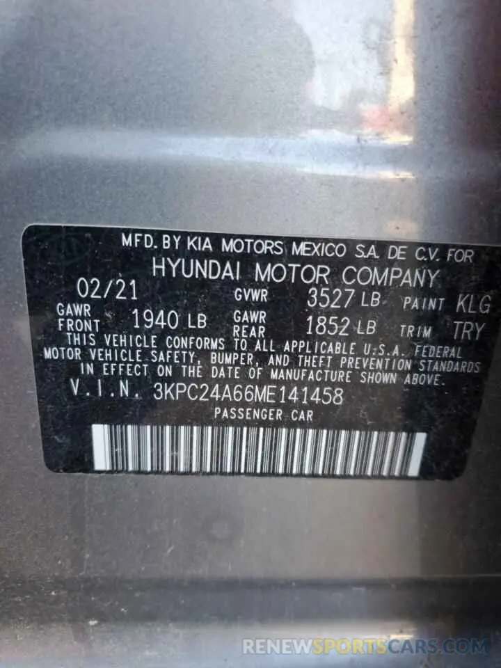 12 fotografías del automóvil dañado 3KPC24A66ME141458 HYUNDAI ACCENT 2021