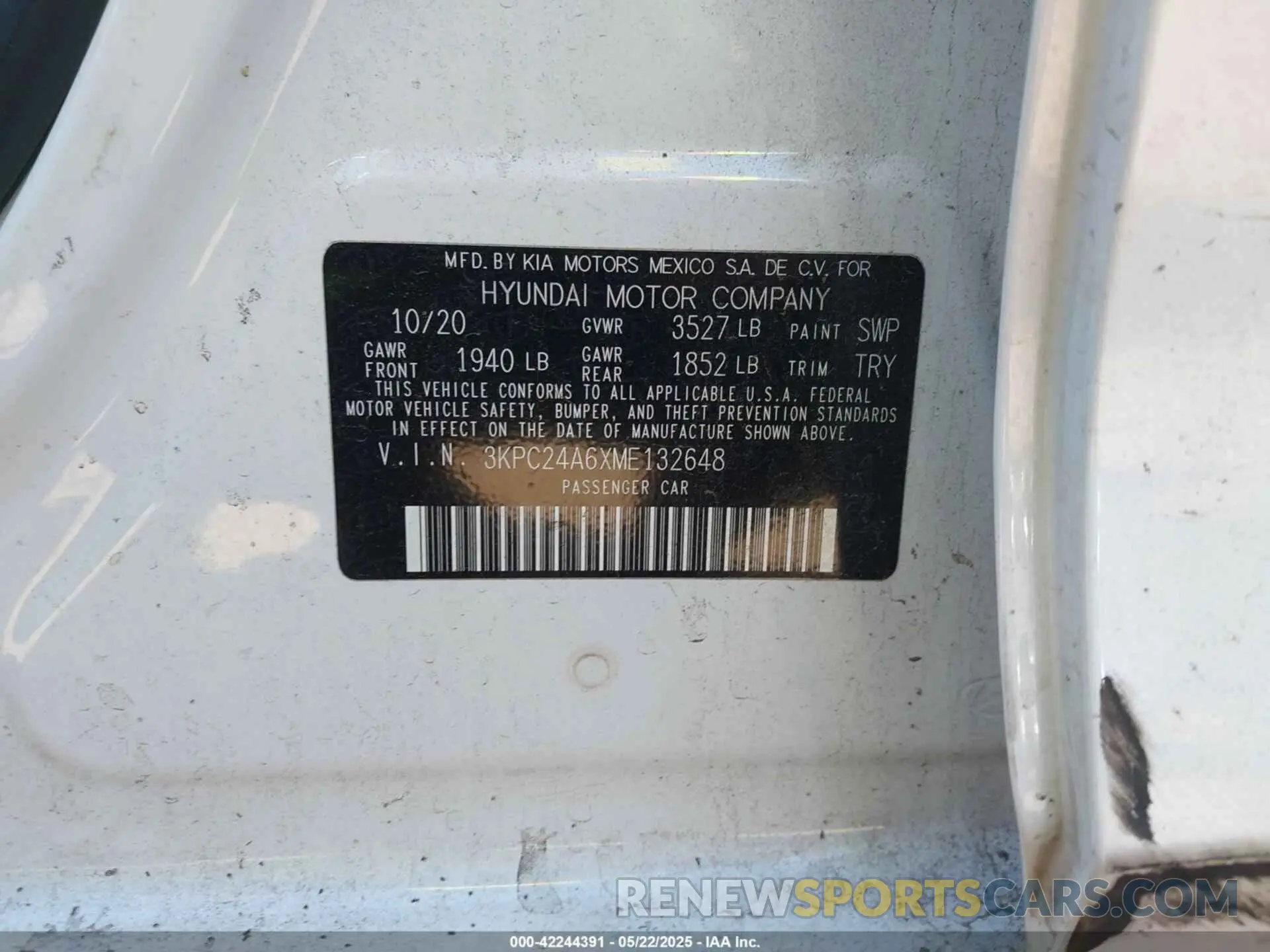 9 fotografías del automóvil dañado 3KPC24A6XME132648 HYUNDAI ACCENT 2021