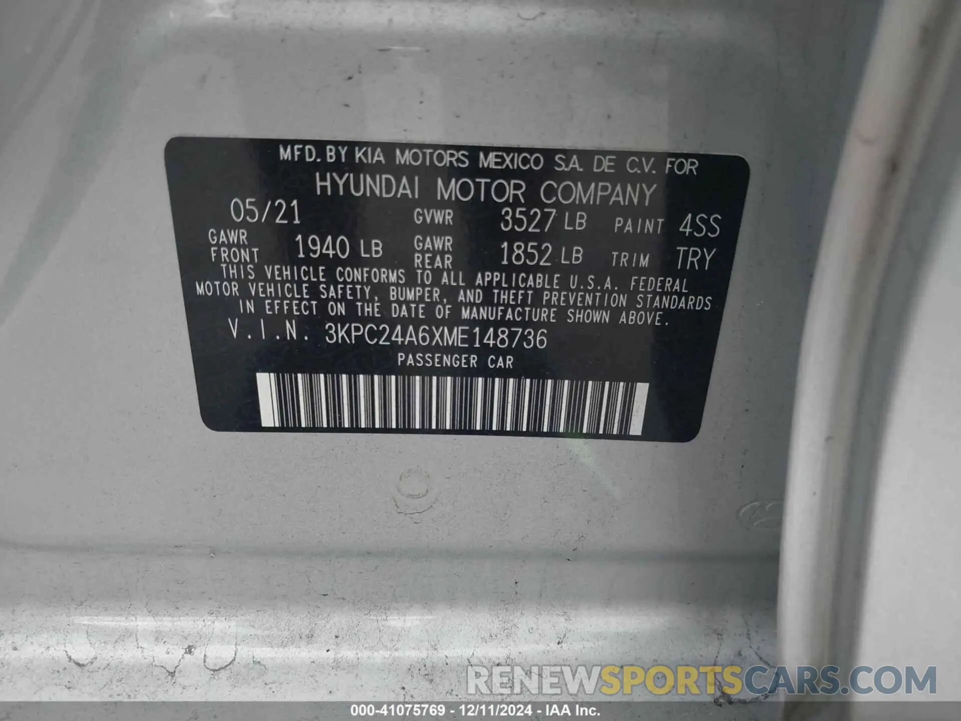 9 fotografías del automóvil dañado 3KPC24A6XME148736 HYUNDAI ACCENT 2021