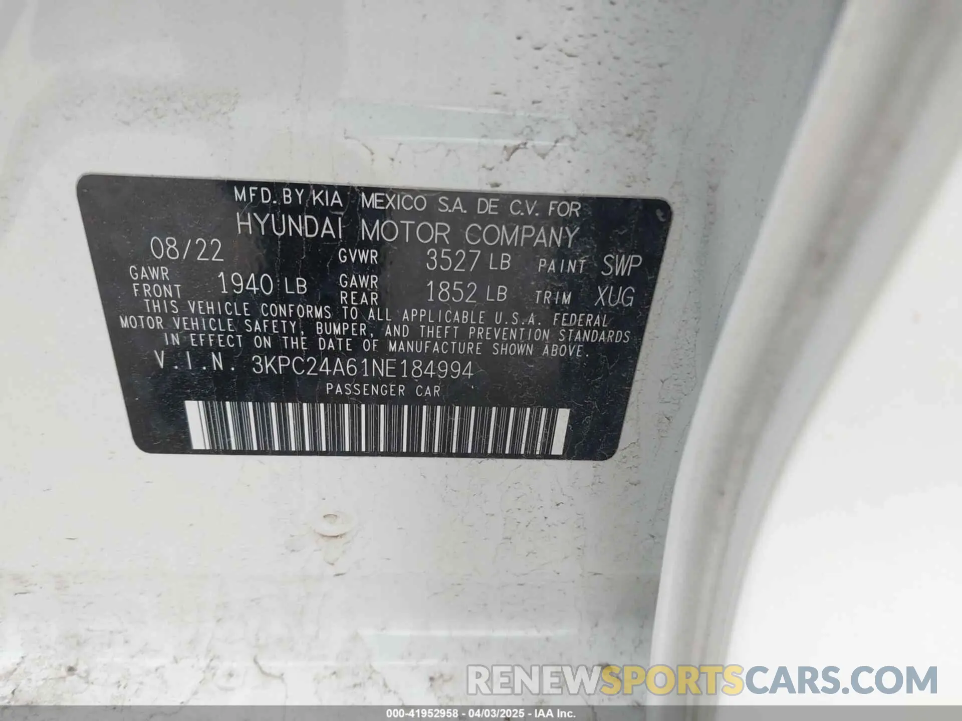 9 fotografías del automóvil dañado 3KPC24A61NE184994 HYUNDAI ACCENT 2022