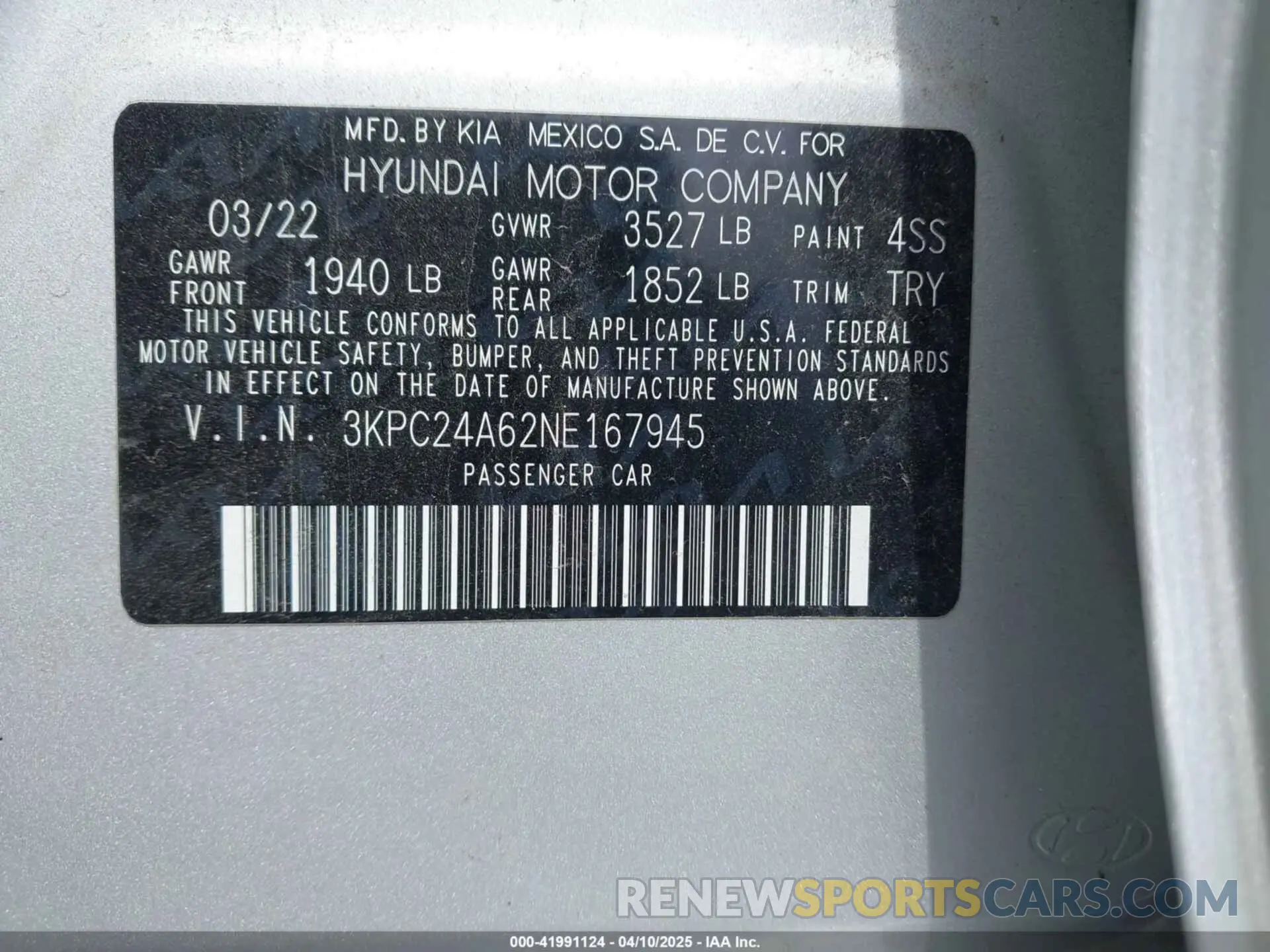 9 fotografías del automóvil dañado 3KPC24A62NE167945 HYUNDAI ACCENT 2022