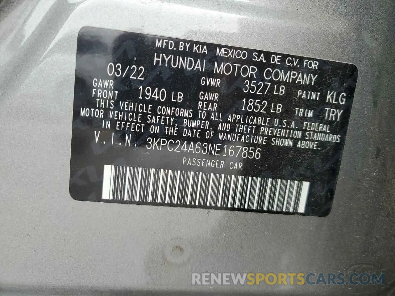 14 fotografías del automóvil dañado 3KPC24A63NE167856 HYUNDAI ACCENT 2022