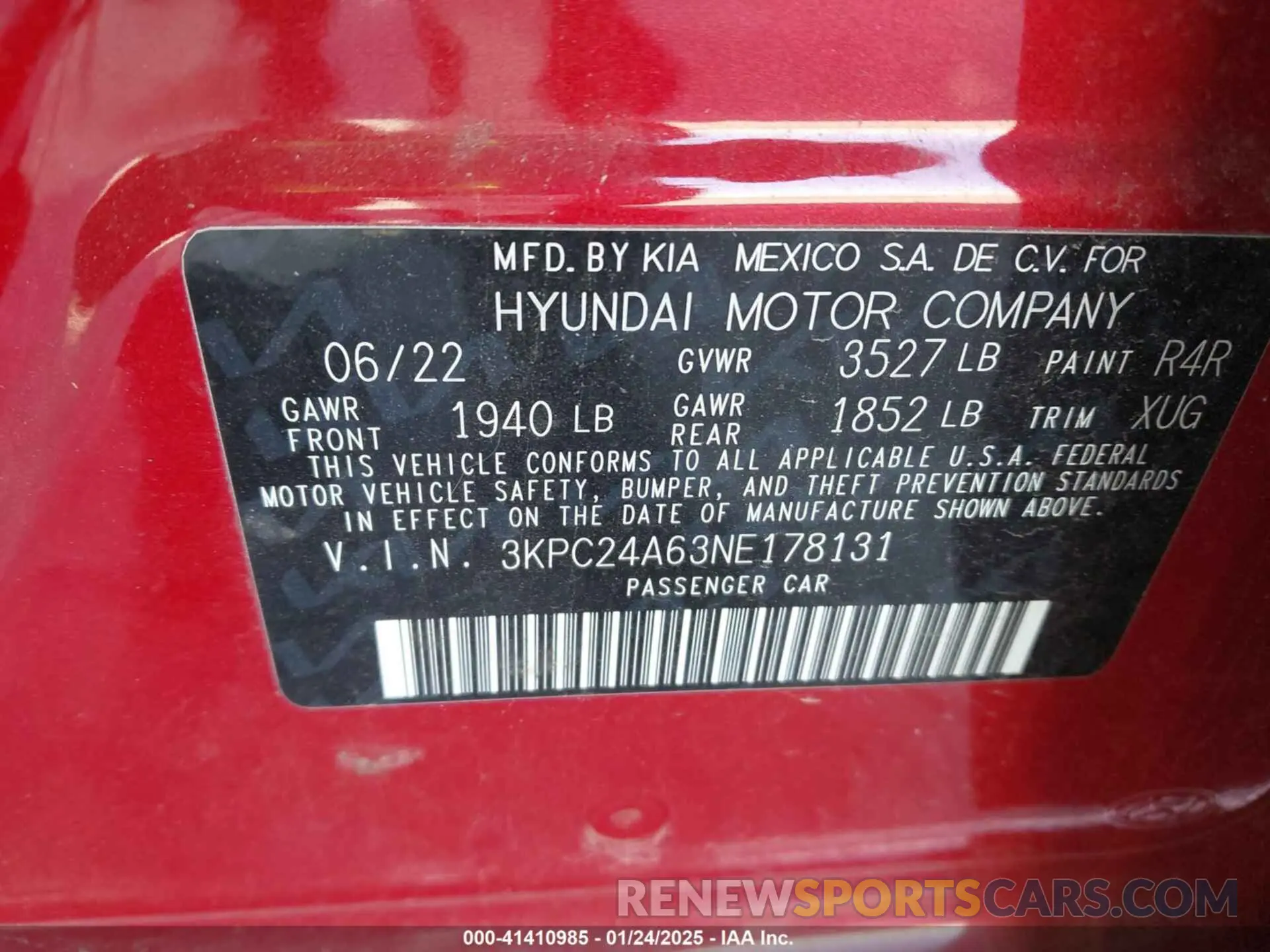 9 fotografías del automóvil dañado 3KPC24A63NE178131 HYUNDAI ACCENT 2022
